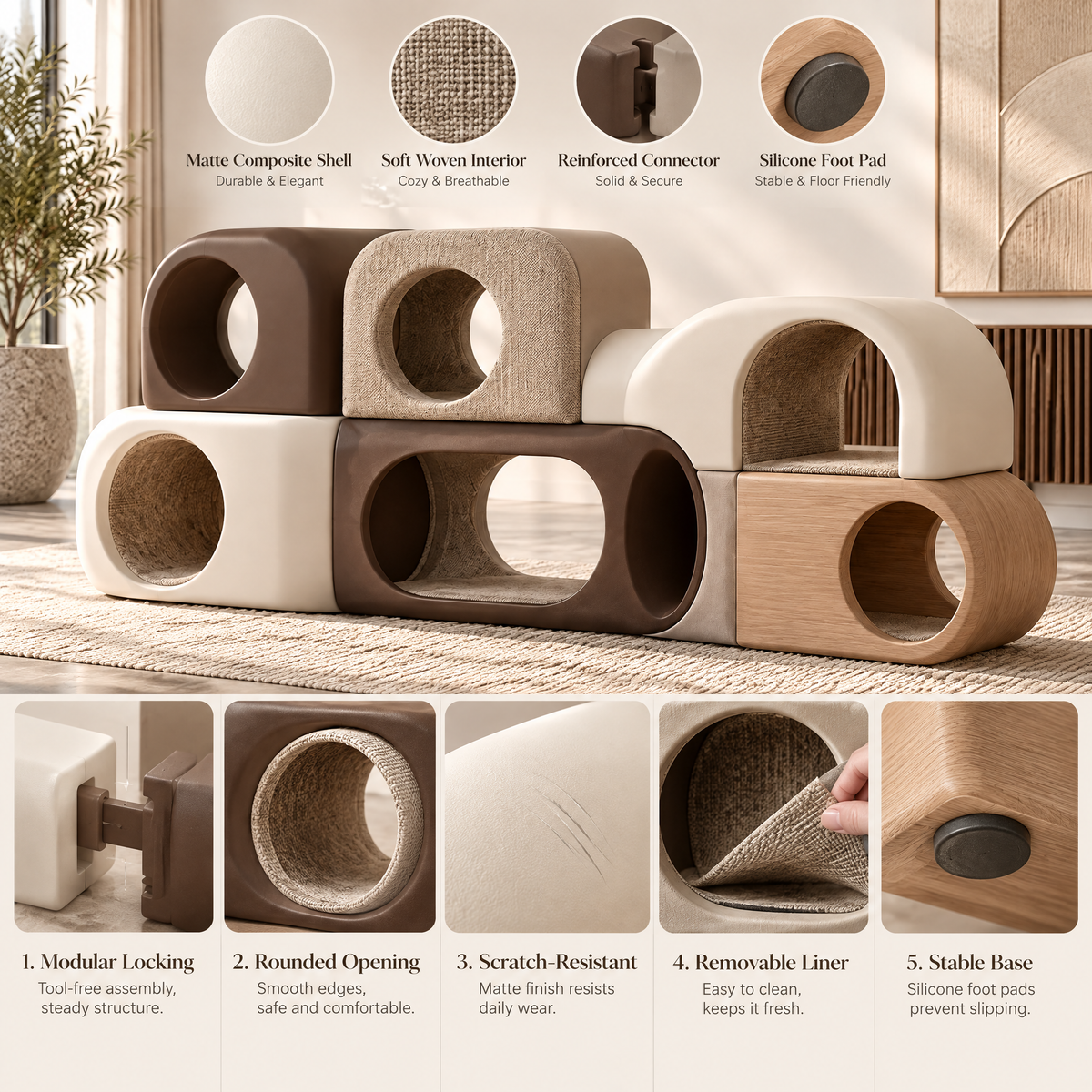 Elmoraven™ Modular Cat Tunnel Lounge Set