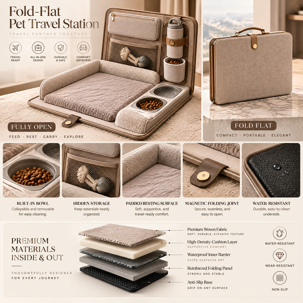 Elmoraven™ Foldable Travel Pet Bed Station